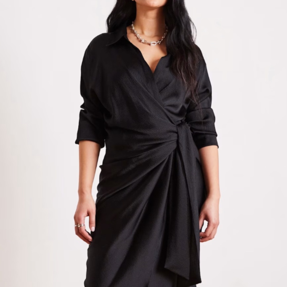 Black Wrap Shirt Dress by The Summer Edit, from Wolf & Badger - Size L